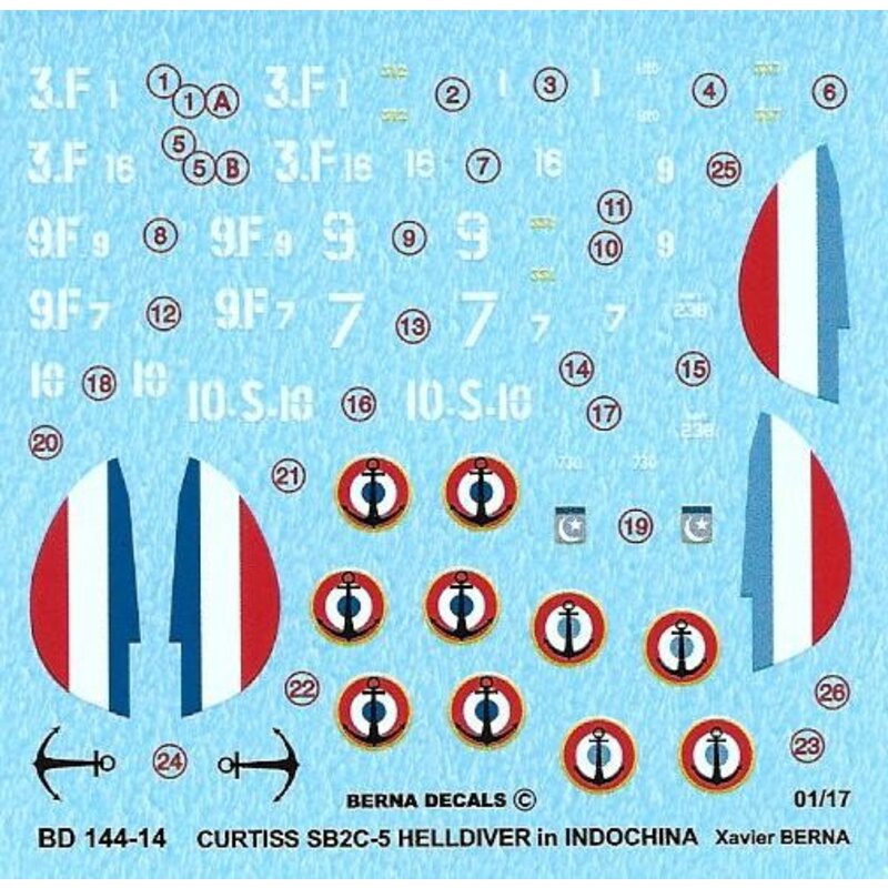 Decalcomania Francese Curtiss SB2C-5 Helldiver su Indocina: 3.F-1 & 3.F-16 Bach Ma