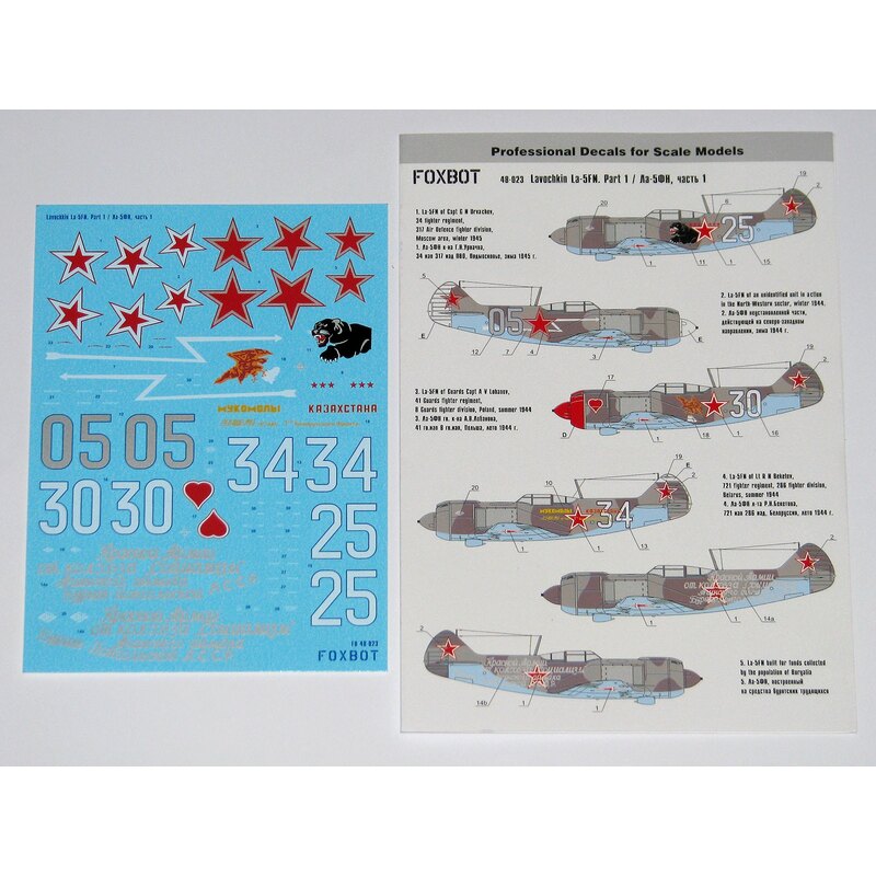 Decalcomania Lavochkin La-5FN Part 1 (per Zvezda, Bilek, Eduard, kit Vector)