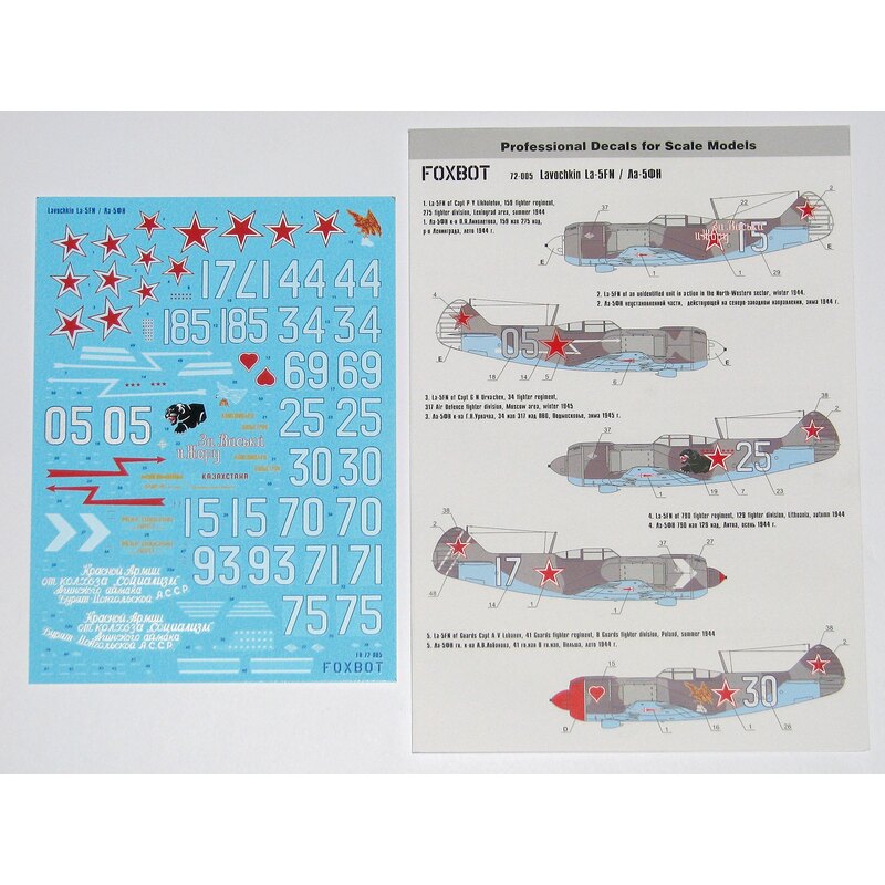 Decalcomania Lavochkin La-5FN per KP, AML, Amodel, Bilek, Italeri, Revell, kit Zvezda