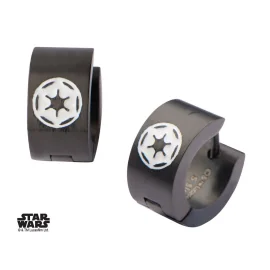 Star Wars Earrings Black PVD Enamel Filled Galactic Empire COG Logo