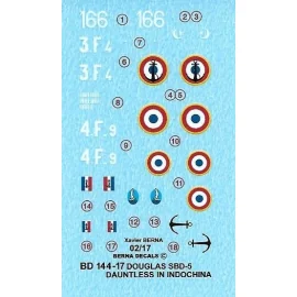 Decalcomania Francese Douglas SBD Dauntless-5 sopra Indocina: carrier 3.F-4 Aircraft Dixmude, Indocina 03/1947, portante 4.F-9 A