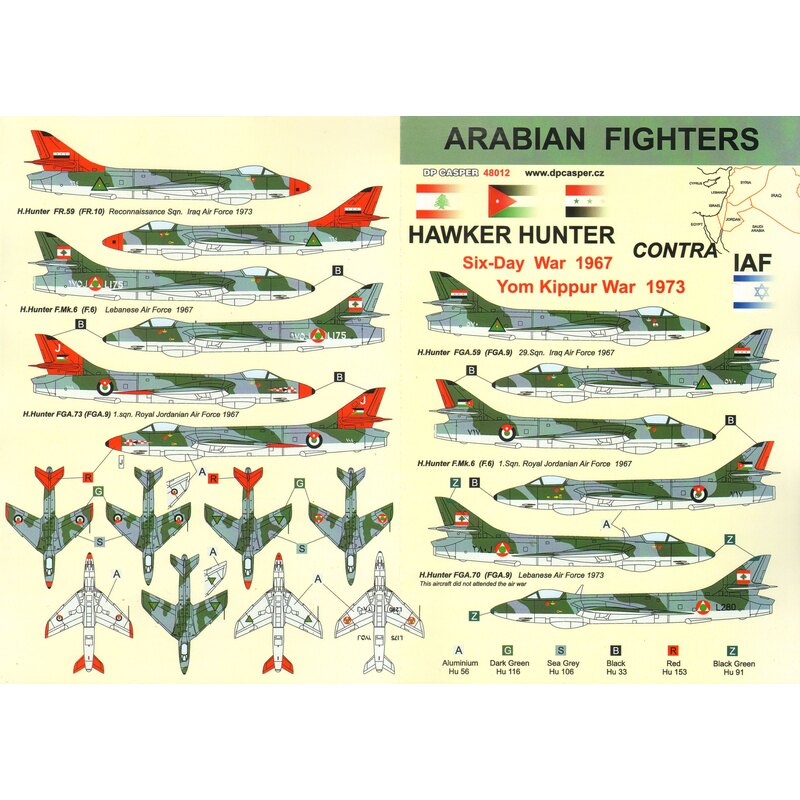 Decalcomania Guerra arabo Hawker Hunter F.6 / FGA.9 Sei Giorni 1967 / Guerra del Kippur 1973