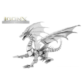 MetalEarth: ICONX - DRAGON argento, modello metallo 3D con 3 fogli, scatola 13,5x22x2cm, 14+