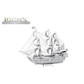 MetalEarth: ICONX - PIRATE BOAT THE PEARL NERO 14.61x4.45x11.43cm, modello in metallo 3D con 2 fogli, in scatola 13,5x22x2cm, 14