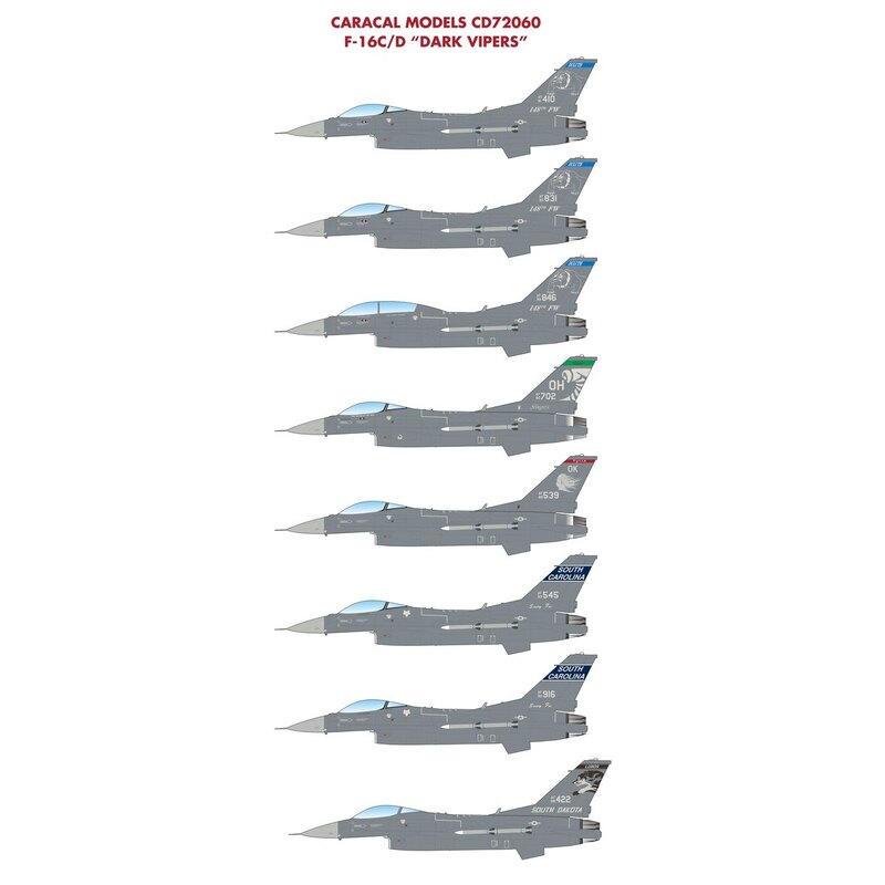 Decalcomania F-16C / D Dark Vipers Questo foglio fornisce nuove marcature per un famoso aereo americano negli ultimi vestiti: il