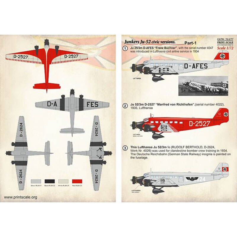 Decalcomania Junkers Ju-52 versioni civiche Parte 1