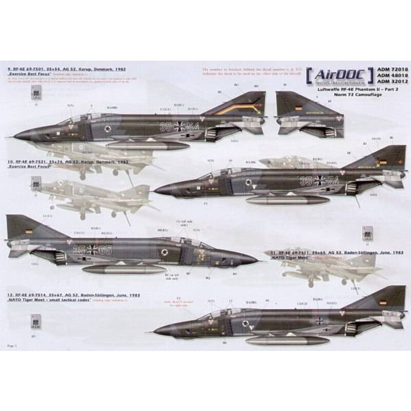 Decalcomania McDonnell RF-4E Phantoms Luftwaffe Parte 2 Norm 72 Camuffamento