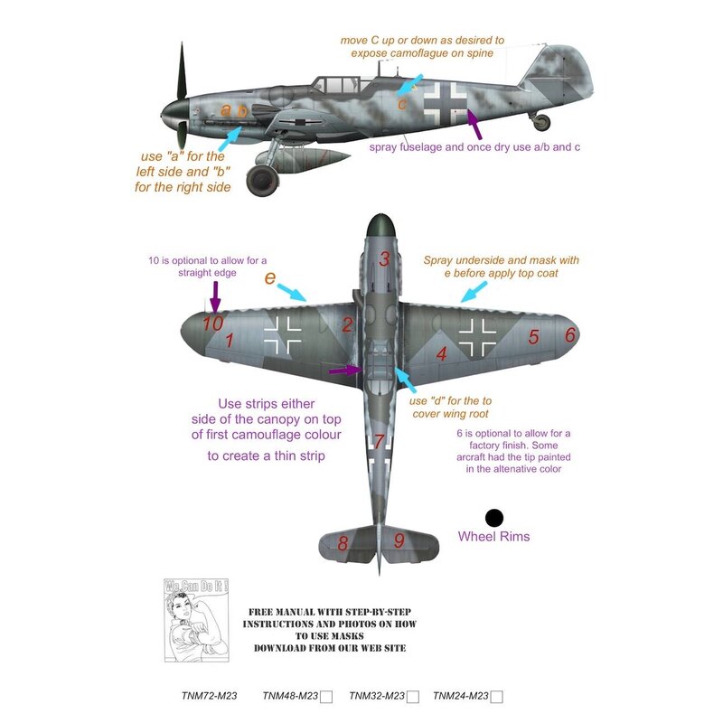 Messerschmitt Bf-109G-2/Bf-109G-4 MTT Camouflage pattern paint Mask (designed to be used with Trumpeter kits)