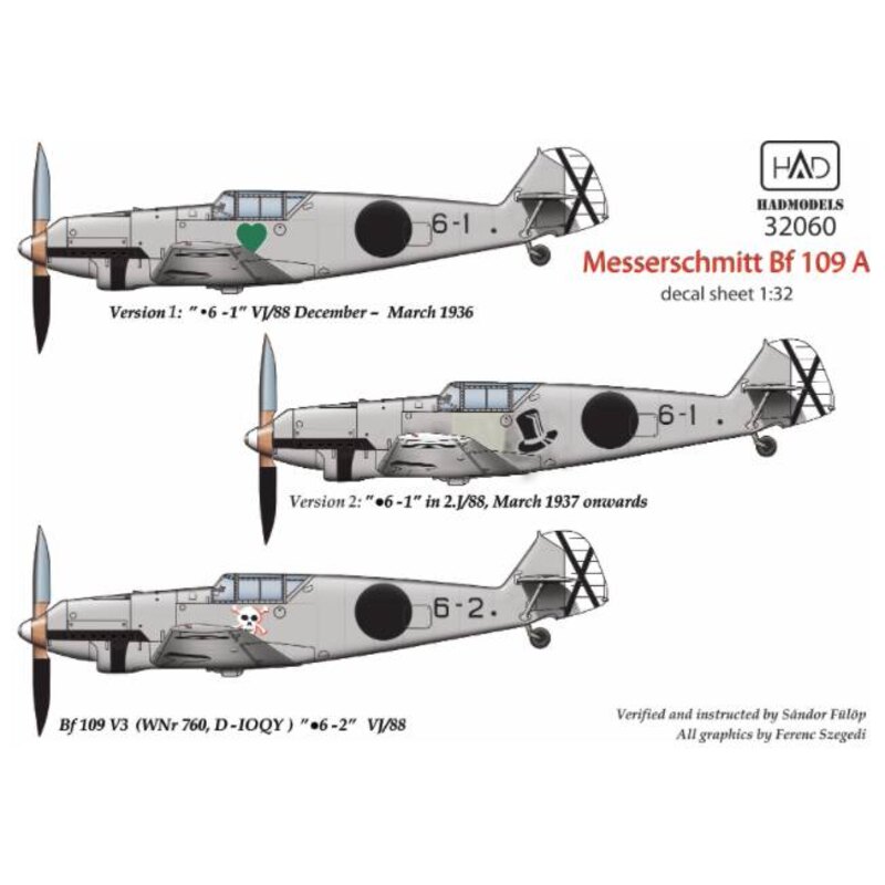 Decalcomania Messerschmitt Bf-109A (6.1; 6.2)