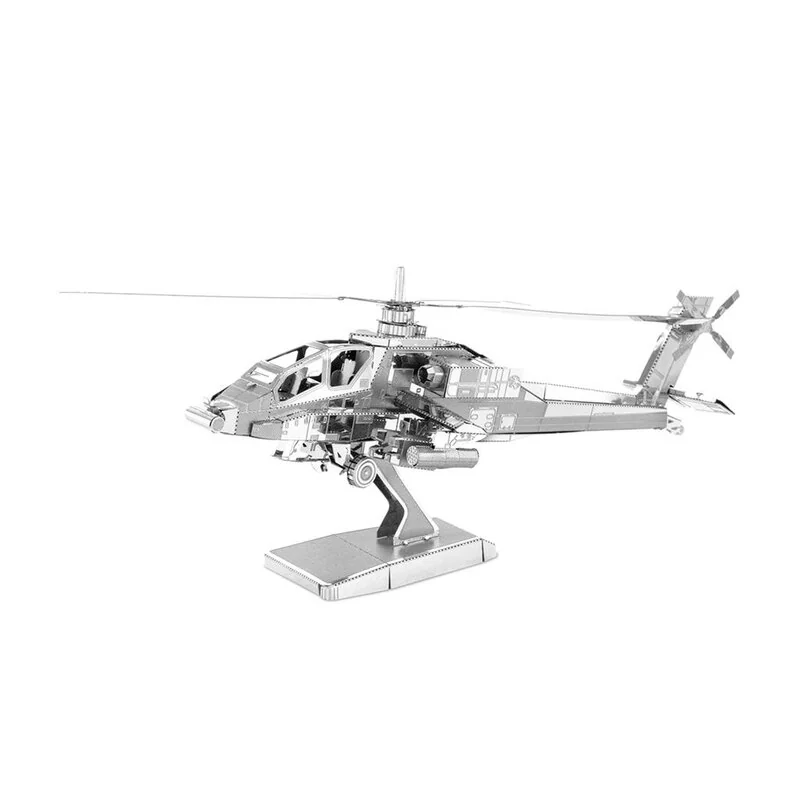 MetalEarth Aviation: AH-64 APACHE 12.2x12.2x5.5cm, modello metallo 3D con 2 fogli, su carta 12x17cm, 14+