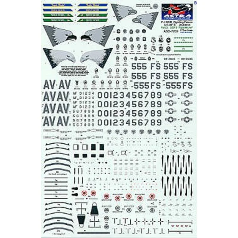 Decalcomania Lockheed Martin F-16C Aviano. 88-550 555FS Triple Nickel Flagship 2 versions pre 1999 89-2035 post 1999 and any squ