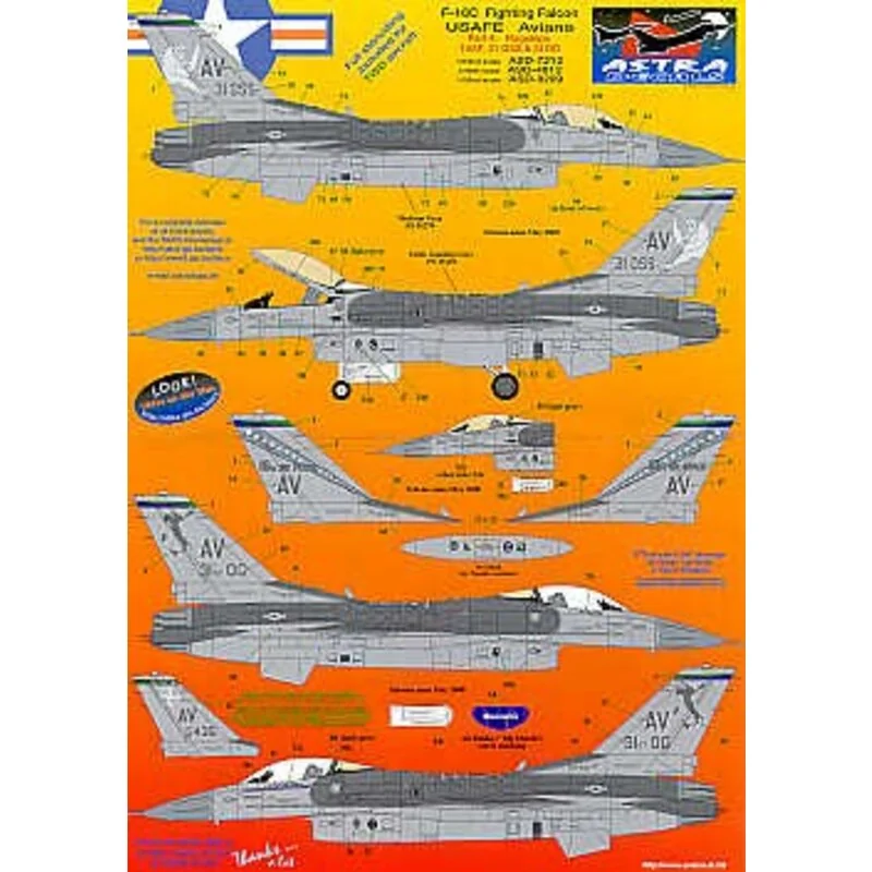 Decalcomania Lockheed Martin F-16C Aviano. 89-201616 Air Force 87-0351 31OSS 89-2137 31 OG Flagships. All May 2000