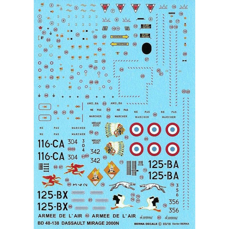 Decalcomania Dassault Mirage 2000 N EC 2/4 'La Fayette': 116-CA N∞304 Souda Creta 07/2011 operazione Harmattan, 125-BA Istres 02