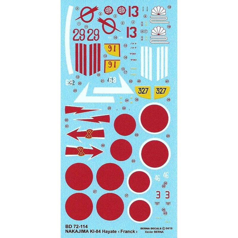 Decalcomania Nakajima Ki-84 Hayate: 1st Chutai 85th Sentai Korea 08/1945, 1st and 2nd Chutai 73rd Sentai Japan 11/1944, 1st Chut