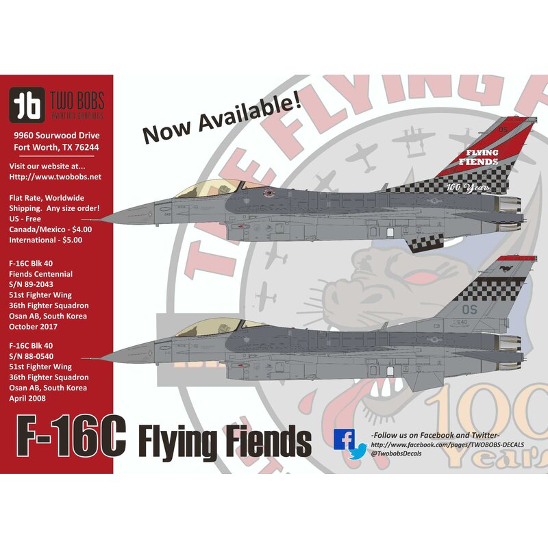 Decalcomania Lockheed-Martin F-16C 100 Years of Flying Fiends.The 51st Fighter Wing at Osan AB Korea recently celebrated the 100