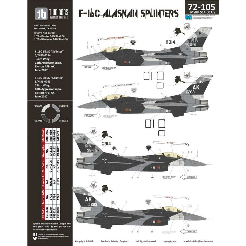 Decalcomania Lockheed-Martin F-16C Alaskan Splinters. Not to be outdone by the new aggressor schemes at Nellis AFB, the 359th FW