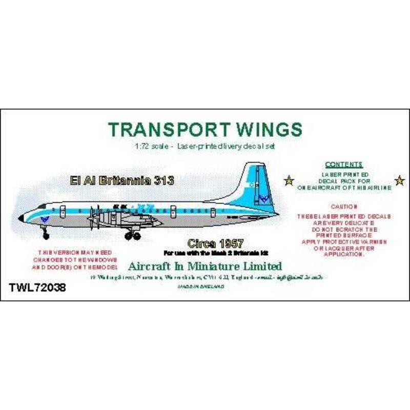 Decalcomania Set di decalcomanie El Al Britannia 313 (circa 1957). Per ulteriori informazioni su questo prodotto, fare clic sul 