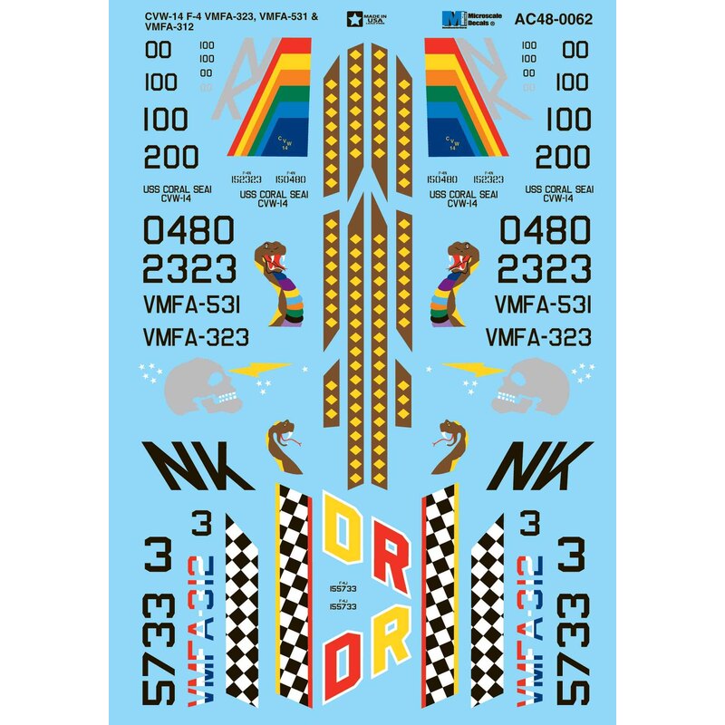 Decalcomania CVW-14 McDonnell F-4J / F-4N Phantom II VMFA-323, VMFA-531 e VMFA-312