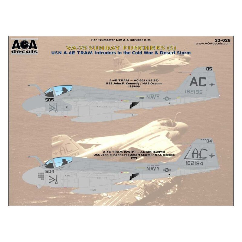 Decalcomania VA-75 PUNCHERS SUNDAY (2).USN Grumman A-6E TRAM Intruders nella Guerra Fredda e Desert Storm.Questo foglio e AOA320