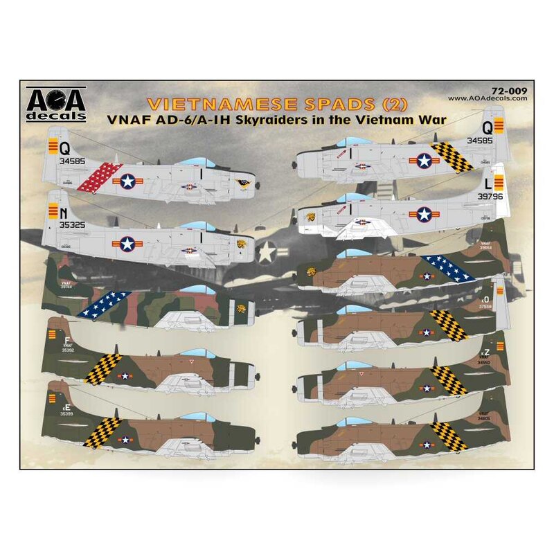 Decalcomania VIETNAMESE SPADS (2) VNAF Douglas AD-6 / A-1H Skyraiders nella guerra del Vietnam [Decals rilasciati __ 2018] Pe