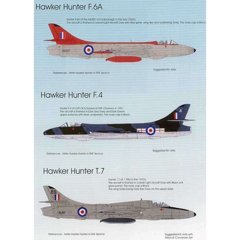 Decalcomania RAF Hawker Hunters Pt: 2 Hunter F.6A XE587 A & AEE RAF Farnborough anni '60 Hunter F.4 XF911 4 229 OCU RAF Chiven