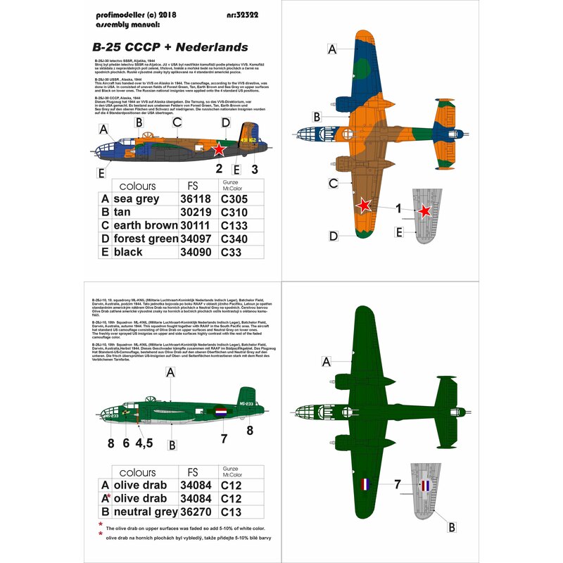 Decalcomania North-American B-25J Michell CCCP + NL 1:32 per kit HKM B-25J-30 USSR, Alaska, 1944 Questo velivolo è stato conse