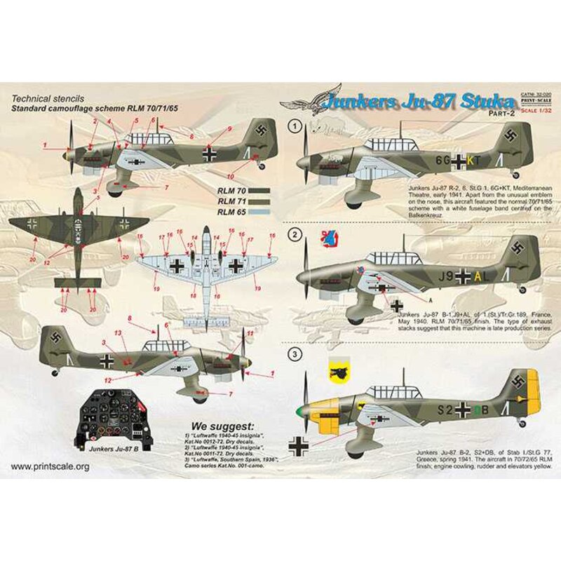 Decalcomania Junkers Ju-87 'Stuka' Parte 2 1. Junkers Ju-87R-2, 6. St.G 1, 6G + KT, Mediterraneo. Teatro, all'inizio del 1941. 