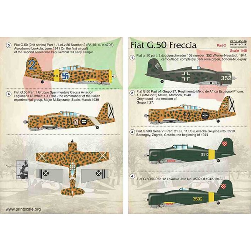 Decalcomania Fiat G.50 Freccia Part-2 1. Fiat g. 50 parte: 3./jagdgeschwader 108 numero: 352 Wiener-Neustadt, 1944. Camouflage: