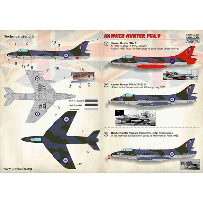 Decalcomania Hawker Hunter FGA.9 1. Hawker Hunter FGA.9 XF 418: 16 di N. 1 TWU, Brawdy, agosto 1979. Volato da istruttori per 