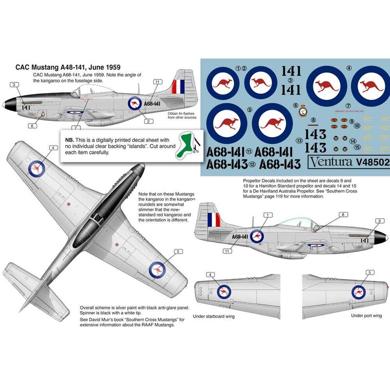 Decalcomania Mustangs. Roundels canguro RAAF. Due opzioni.