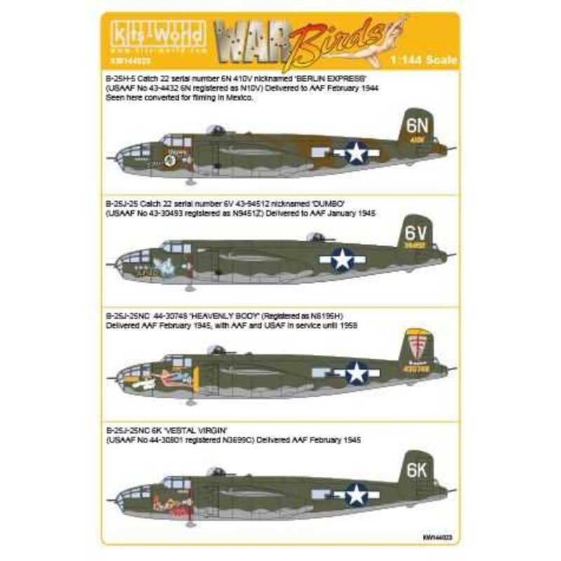 Decalcomania Catch- 22 Mitchell North American B - 25H - 1NA 43-4432 6N Berlino espresso 410V ( N10V ) - B - 25J - 25 43-94.512 