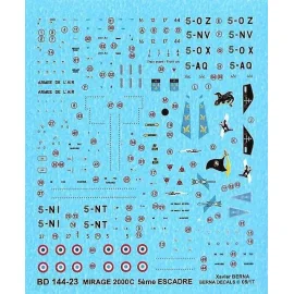 Decalcomania Dassault Mirage 2000C 5eme Escadre: 5-OZ, 5-NV, 5-OX, 5-AQ, 5-NI e 5-NT tutti con sede a Orange Air Base negli anni