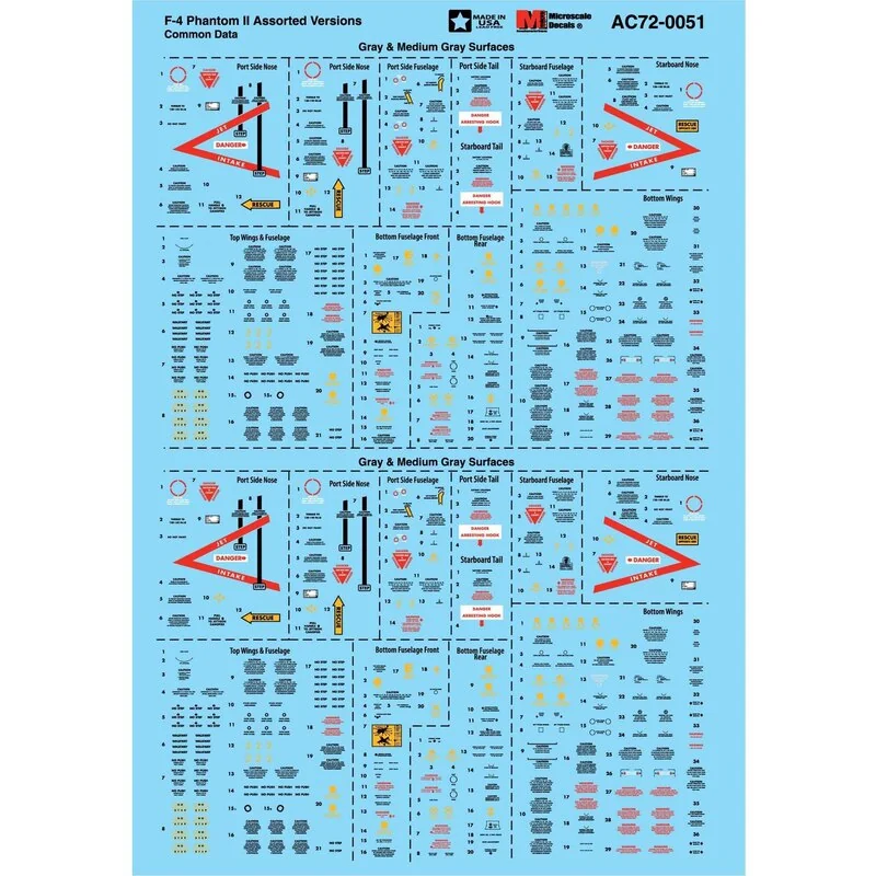 Decalcomania Versioni McDonnell F-4 Phantom II assortiti Common Data, grigio e Medie Aircraft Grey
