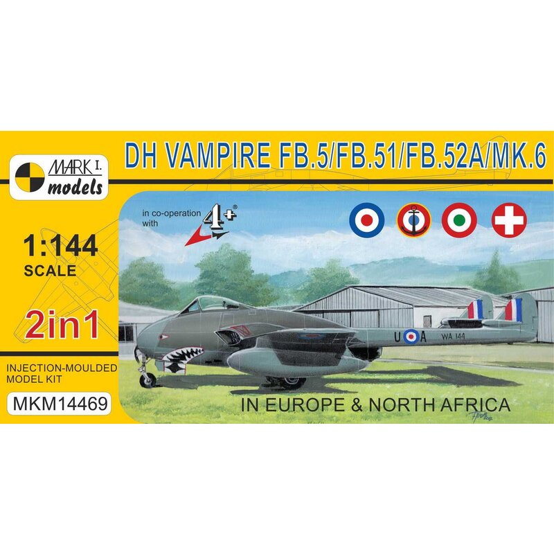 De Havilland Vampire FB.5 / FB.51 / FB.52A / Mk.6 In Europa e Nord Africa ​​(2 in 1 kit in 1 box) (RAF, Navy Francese, AF Ital