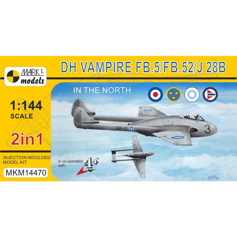 De Havilland Vampire FB.5 / FB.52 / J 28B In the North (2 in 1 kit in 1 box) (RAuxAF, AF svedese, AF finlandese, AF norvegese)