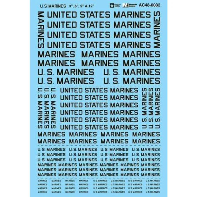 Decalcomania US Marines Lettering 3 ', 6', 9 ', 12'