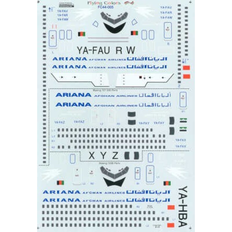 Decalcomania Boeing 727-100/-200 ARIANA AFGHAN YA-FAU etc