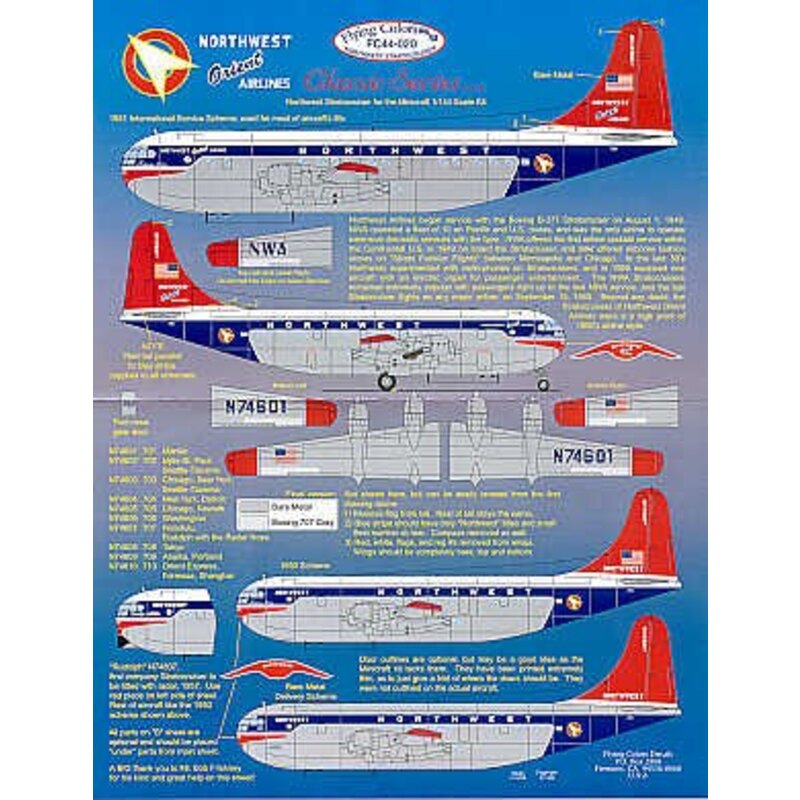 Decalcomania Boeing 377 Stratocruiser NORTHWEST ORIENT AIRLINES NA701-9