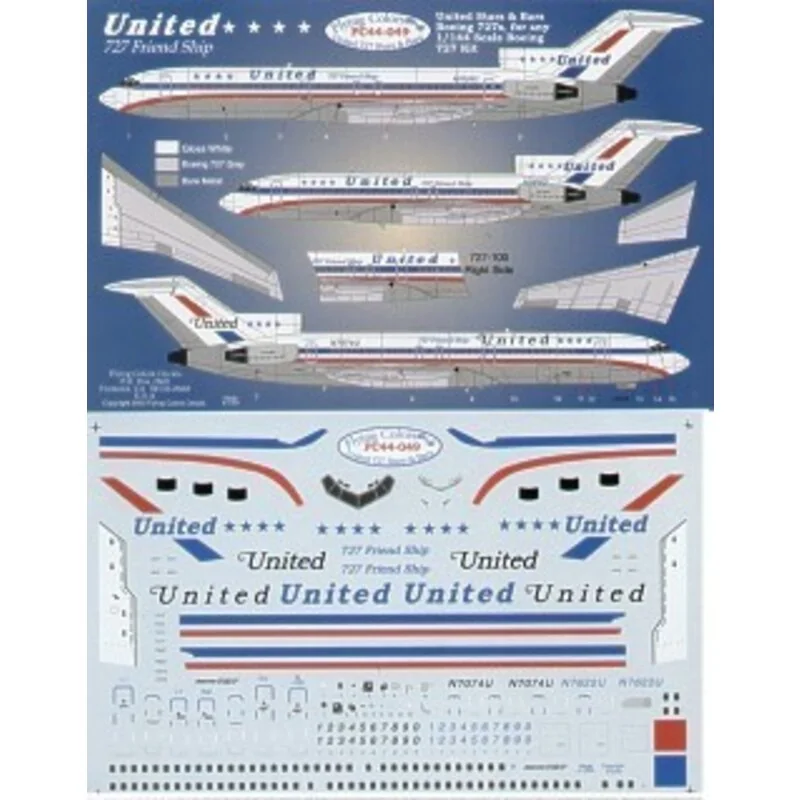 Decalcomania Boeing 727-200 UNITED Classic Stars and Bars scheme - 727 Friend Ship