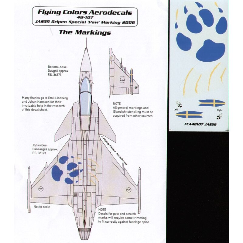 Decalcomania Saab JAS-39 Grippen 39131 Special Cat′s Paw Print zap at Air Show August 2006