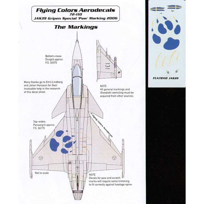 Decalcomania Saab JAS-39 Grippen 39131 Special Cat′s Paw Print zap at Air Show August 2006