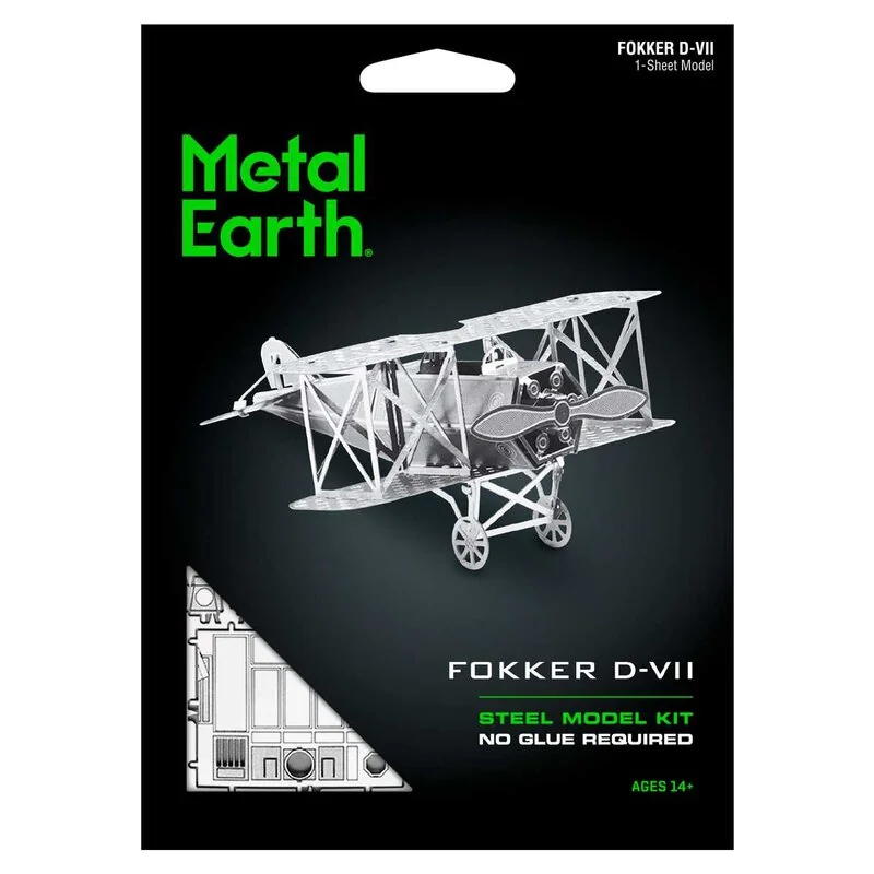 MetalEarth Aviation: FOKKER D-VII 6.44x6.44x3.17cm, modello in metallo 3D con 1 foglio, su carta 12x17cm, 14+