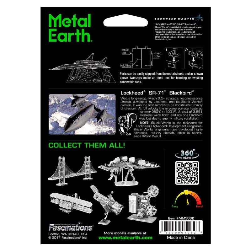 MetalEarth Aviation: SR-71 BLACKBIRD 10.1x5.2x3cm, modello 3D in metallo con 1 foglio, su carta 12x17cm, 14+