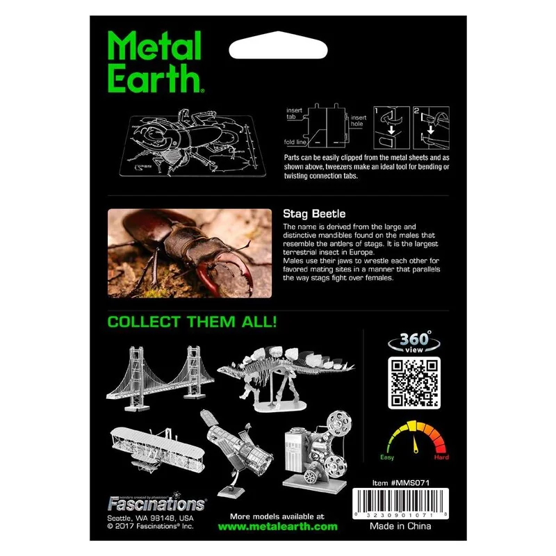 MetalEarth Insetti: COLÉOPTER 7.3x5.8x1.7cm, modello in metallo 3D con 1 foglio, su carta 12x17cm, 14+