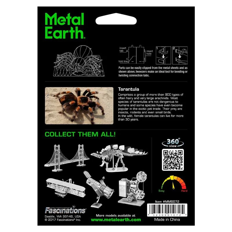 MetalEarth Insetti: TARANTULE 6.93x8.52x1.78cm, modello in metallo 3D con 1 foglio, su carta 12x17cm, 14+