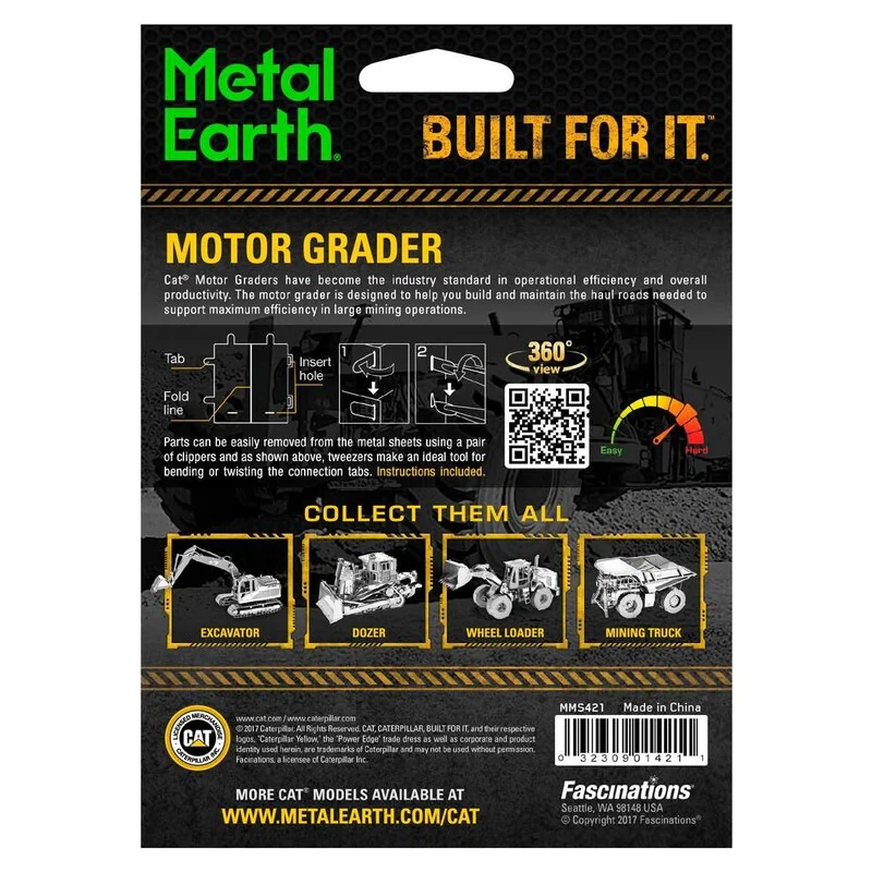 MetalEarth: CAT / LEVELER, modello in metallo 3D con 3 fogli, su carta 12x17cm, 14+