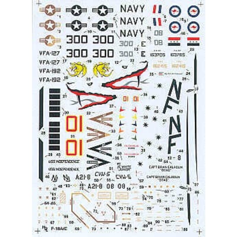 Decalcomania McDonnell Douglas F/A-18A Hornet McDonnell Douglas F/A-18C Hornet (3) USN 162415/Red 01 VFA-127 Sand Aggressor sche