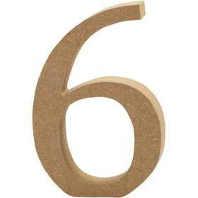 Numero, 6, H: 8 cm, spess. 1,5 cm, MDF, 1pz