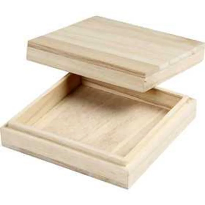 Scatola, misura 10x10 cm, H: 3 cm, Paulownia, 1pz, dim. int. 8,5x8,5x2,2 cm