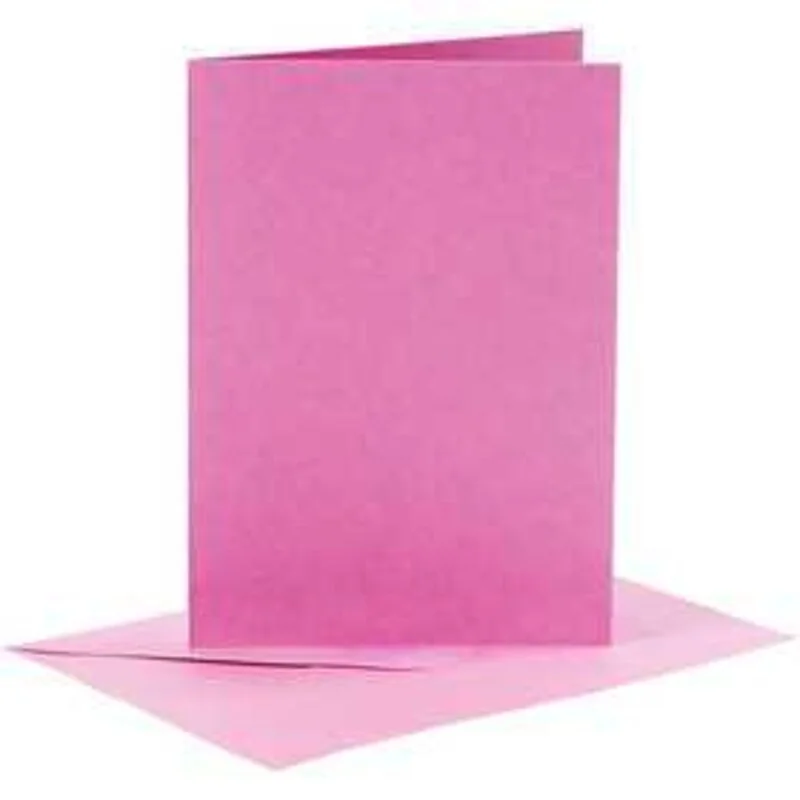 Biglietti e buste , dim. cartoncino 10,5x15 cm, dim. busta 11,5x16,5 cm, rosa, 6set